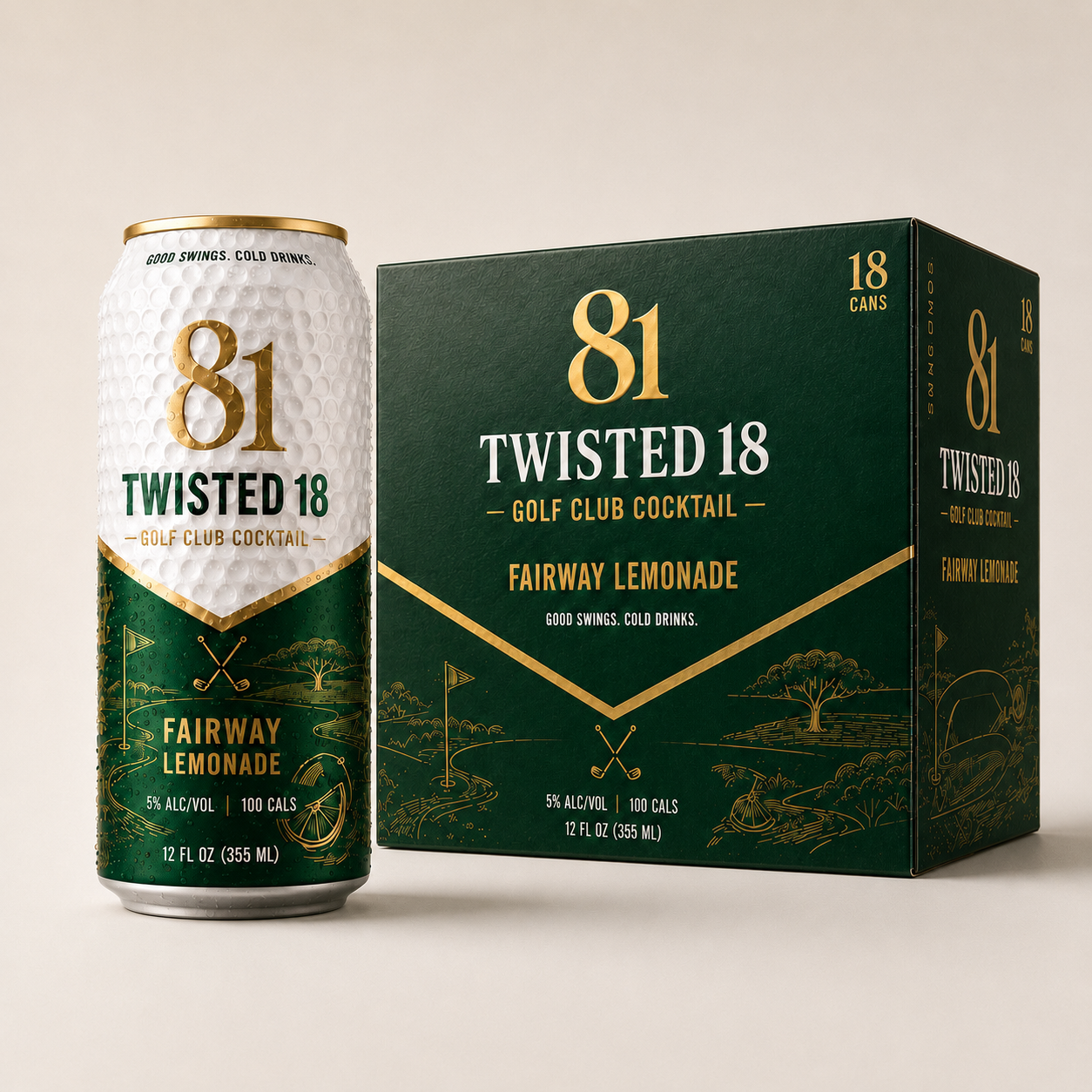 Twisted 18 Fairway Lemonade can and 18-pack box